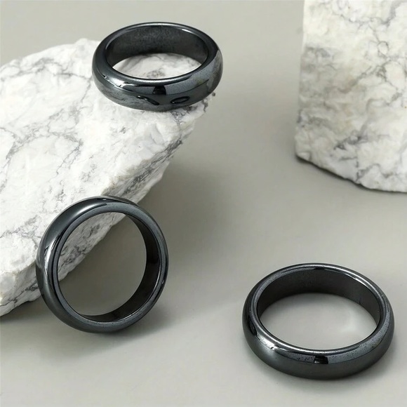 Jewelry - Black Hematite Stone Ring Non Magnetic Men Women Unisex Absorbs Negativity